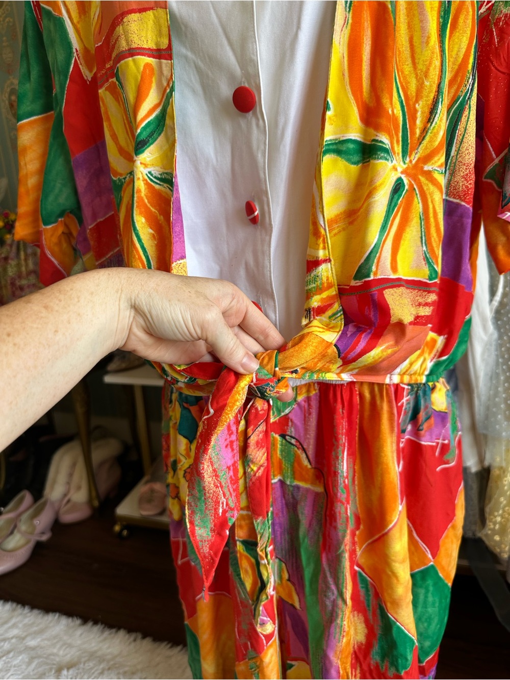 90s Vintage Colorful Floral Patchwork Women's Romper 3X - Picture 5 of 16